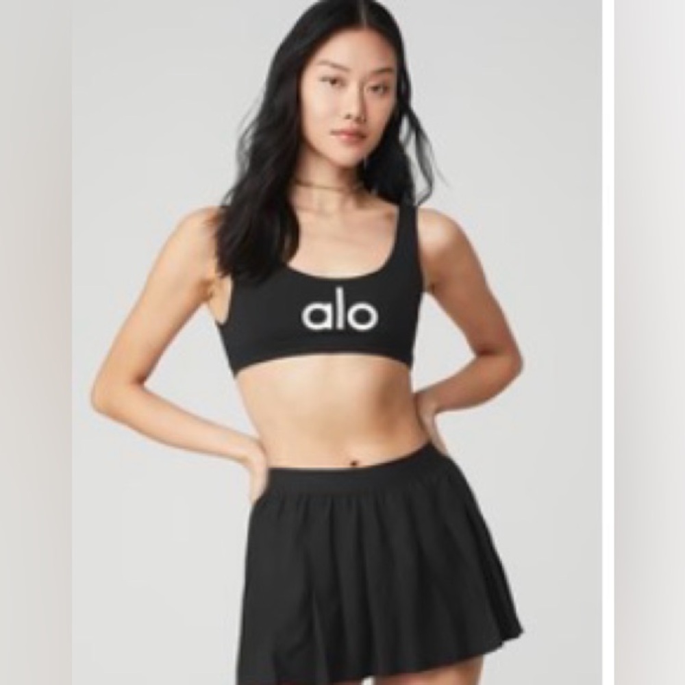 ALO Yoga Ambient Logo Black Sports Bra
